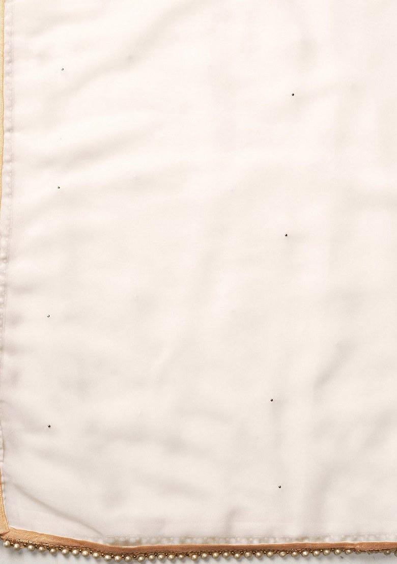 White Embroidered Georgette Lehenga Set With Dupatta