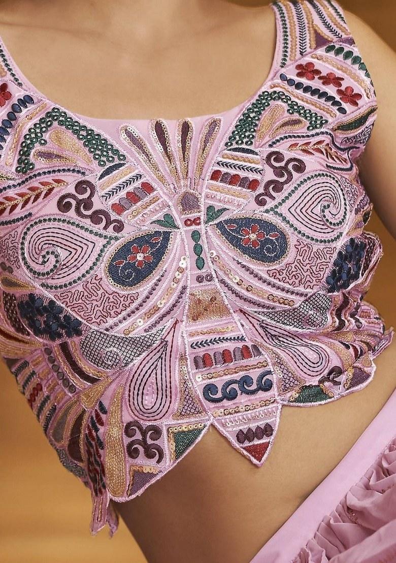 Pink Embroidered Georgette Lehenga Set With Dupatta