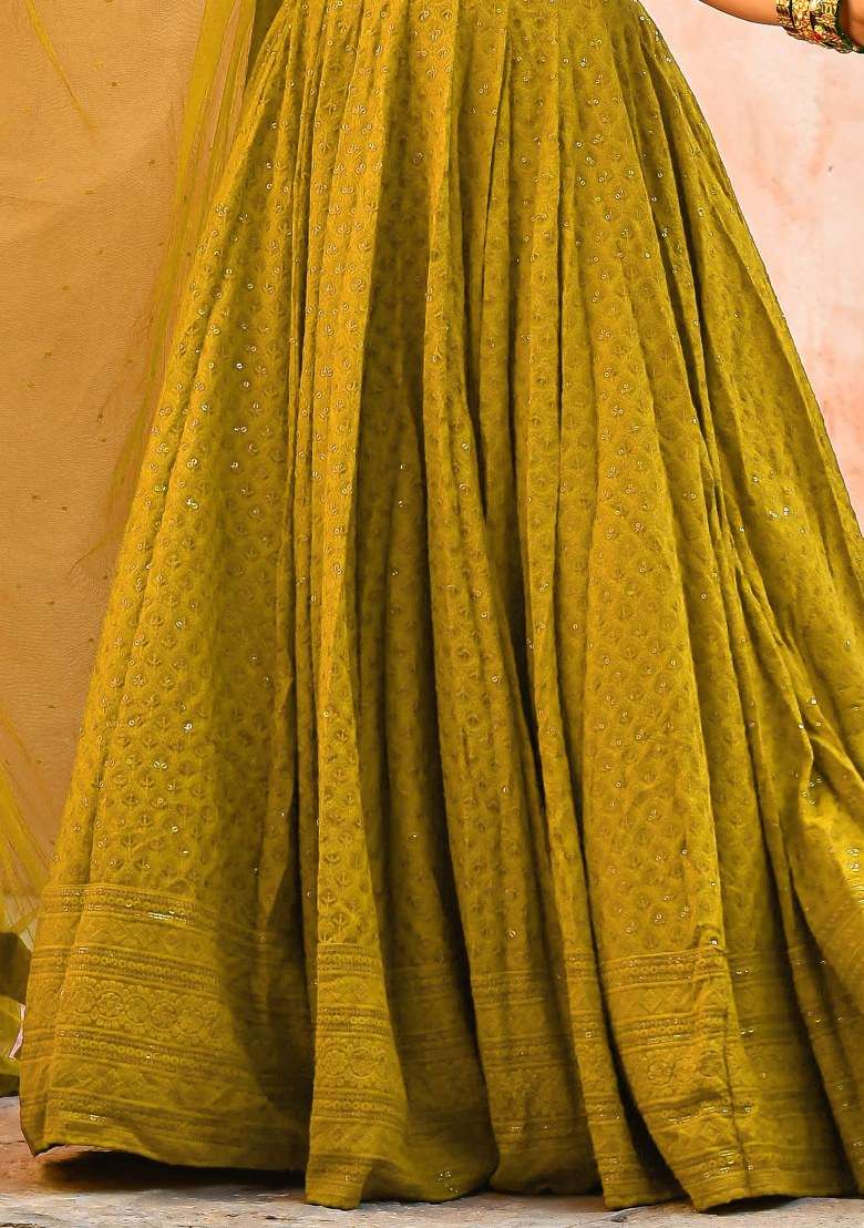 Yellow With Dupatta Georgette Lehenga Set with Embroidered for Diwali | Wedding & Festive Wear - Indya