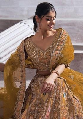 Yellow Embroidered Silk Lehenga Set With Dupatta
