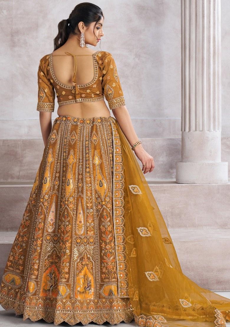 Yellow Embroidered Silk Lehenga Set With Dupatta