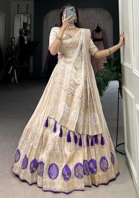 Off White Embroidered Silk Lehenga Set With Dupatta