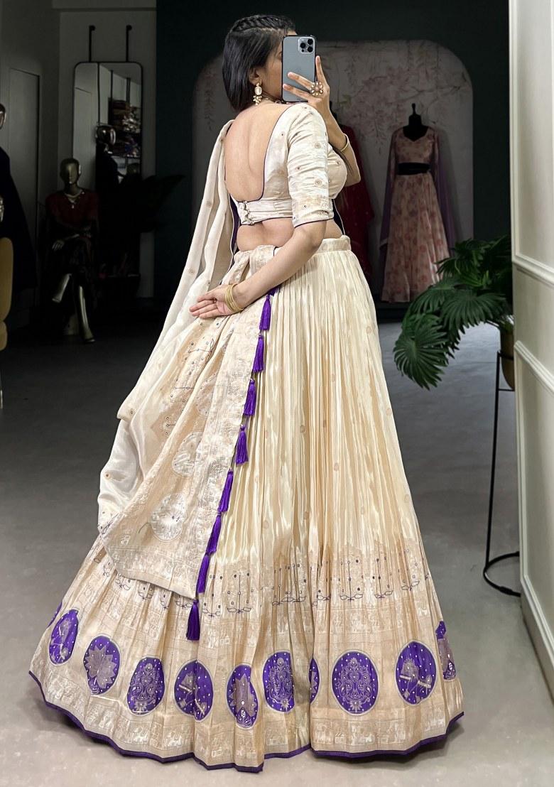 Off White Embroidered Silk Lehenga Set With Dupatta