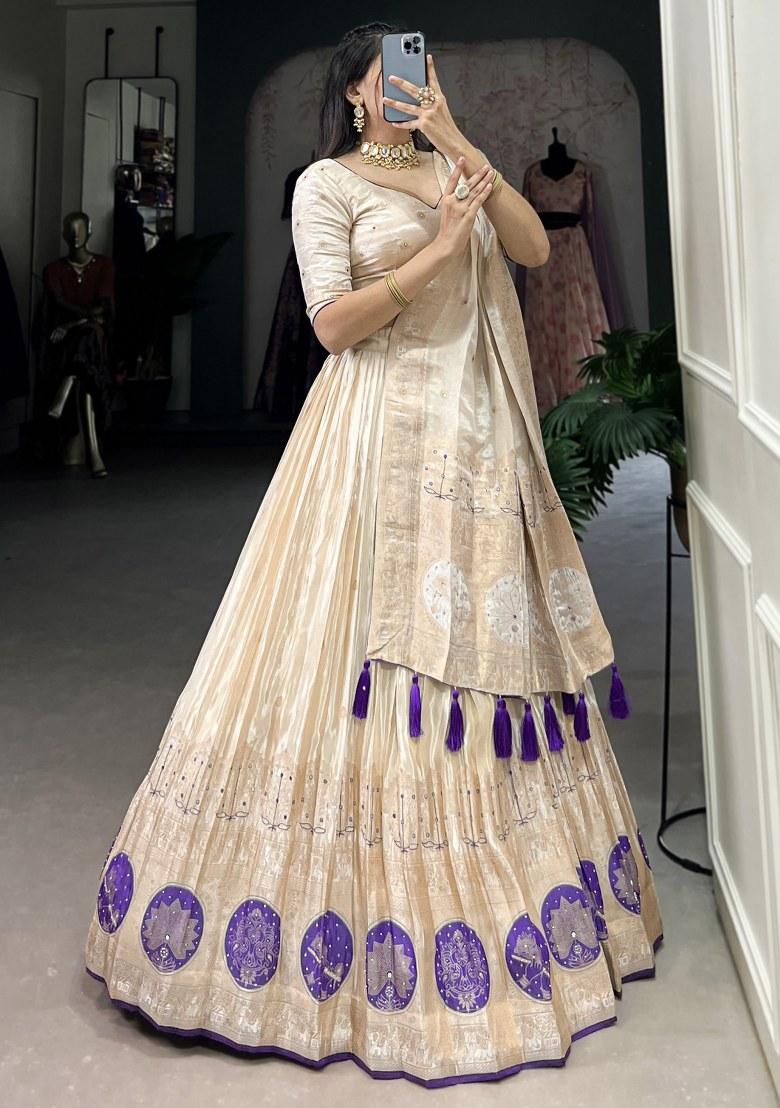 Off White Embroidered Silk Lehenga Set With Dupatta