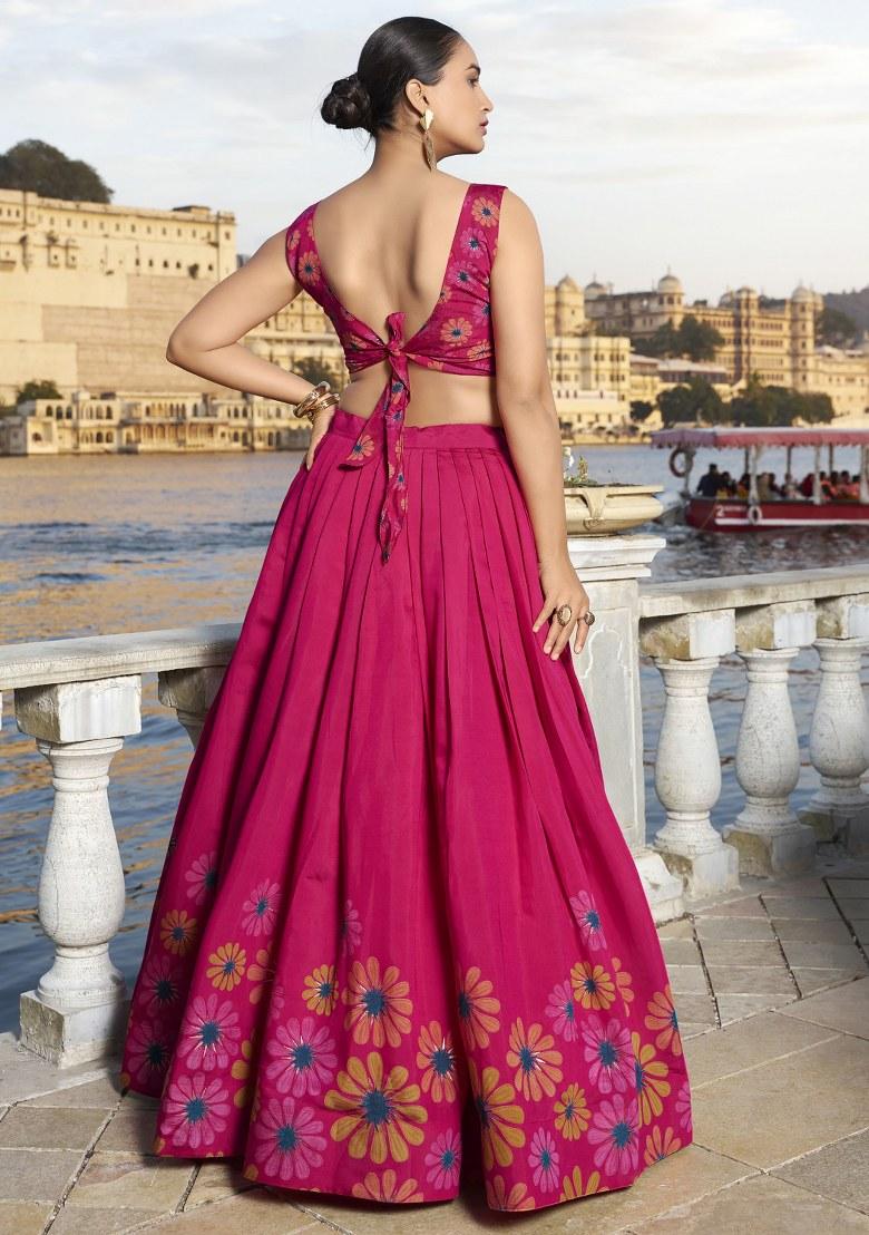 Pink Printed Silk Lehenga Set With Dupatta