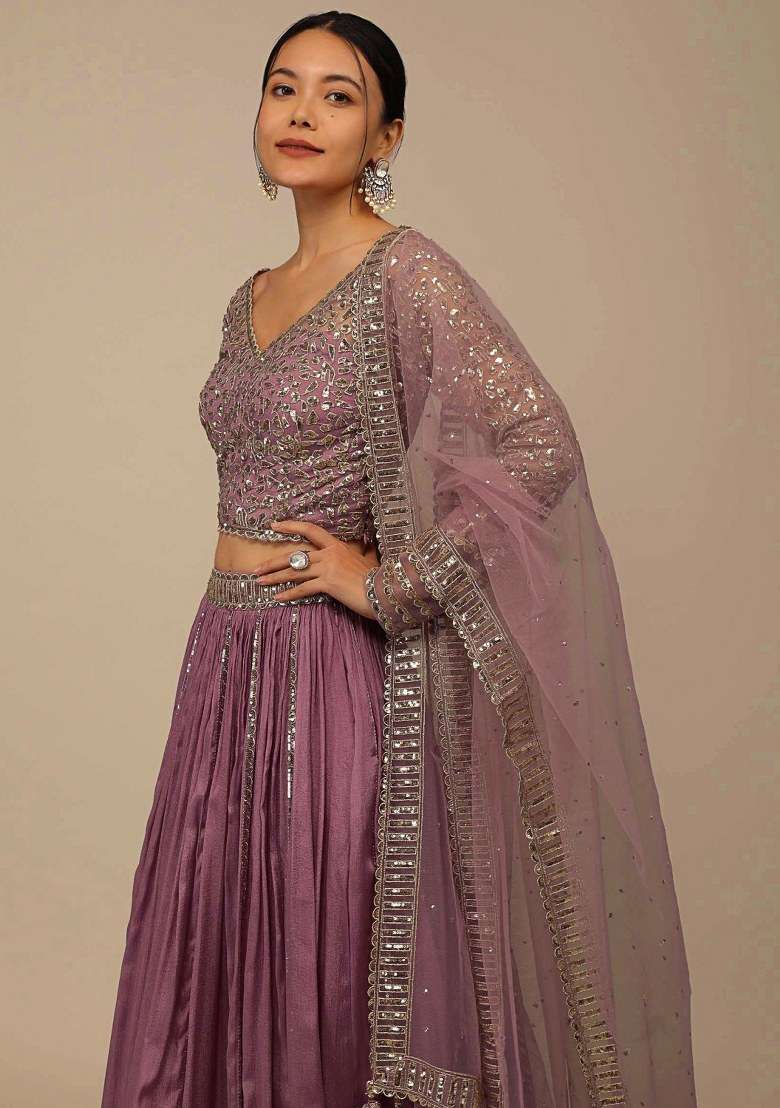 Pink With Dupatta Georgette Lehenga Set with Embroidered for Diwali | Wedding & Festive Wear - Indya