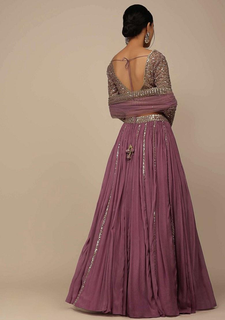 Pink Embroidered Georgette Lehenga Set With Dupatta