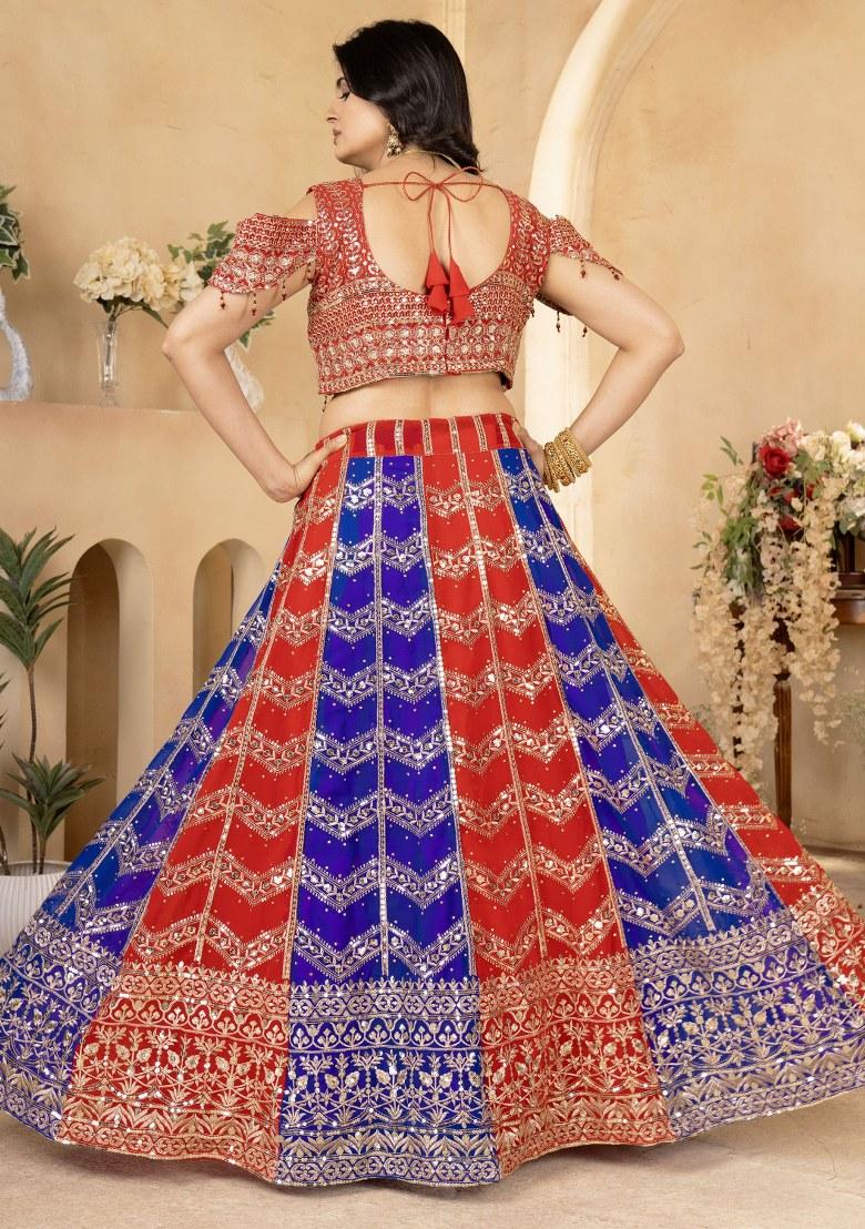 Red Embroidered Georgette Lehenga Set With Dupatta