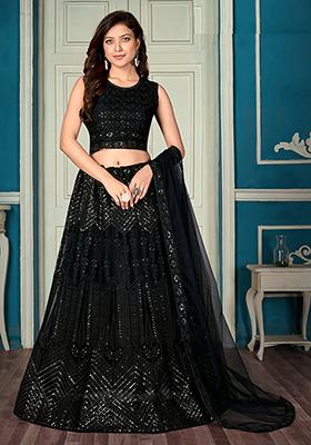 Black Digital Print Net Lehenga Set