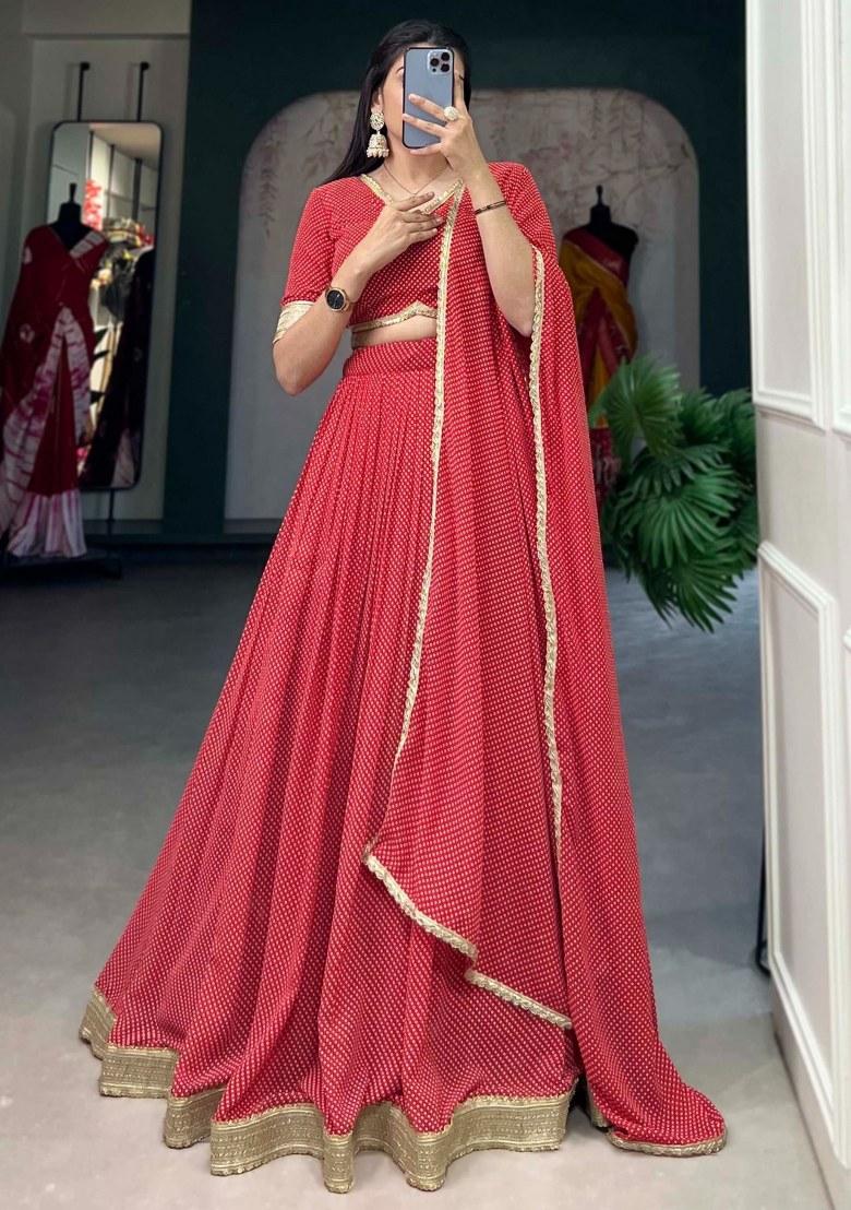 Red Printed Georgette Lehenga Set With Dupatta