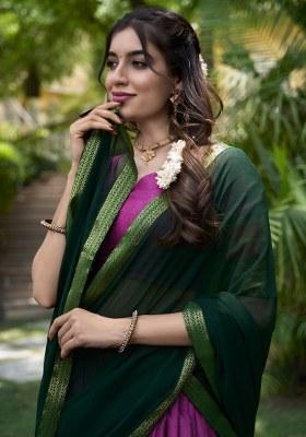 Purple Embroidered Cotton Lehenga Set With Dupatta