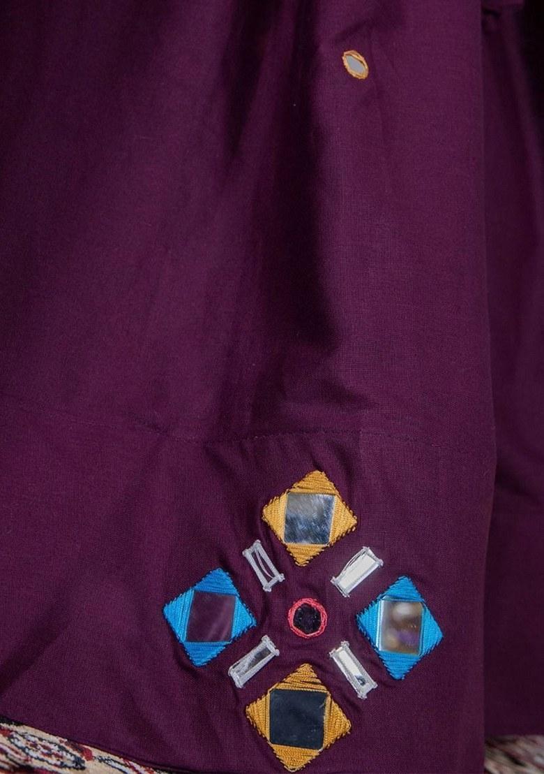 Purple Embroidered Cotton Lehenga Set With Dupatta