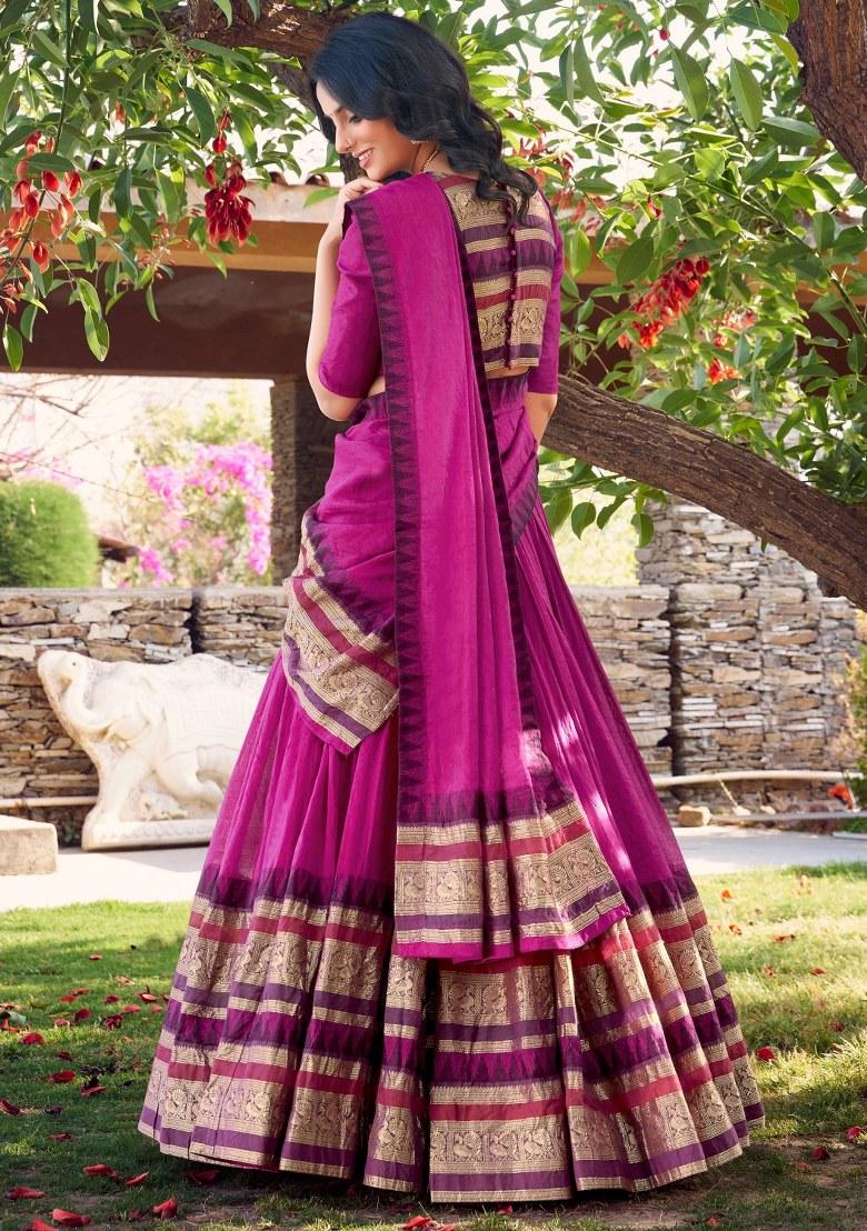 Pink Embroidered Chanderi Lehenga Set With Dupatta