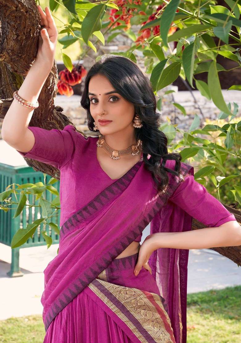 Pink Embroidered Chanderi Lehenga Set With Dupatta for Diwali and Festive Wear - Indya