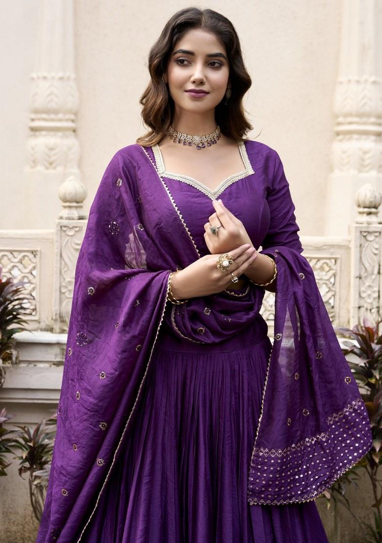 Purple Embroidered Chanderi Lehenga Set With Dupatta