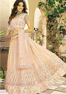 Pink Digital Print Net Lehenga Set