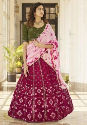 Pink Embroidered Georgette Lehenga Set With Dupatta