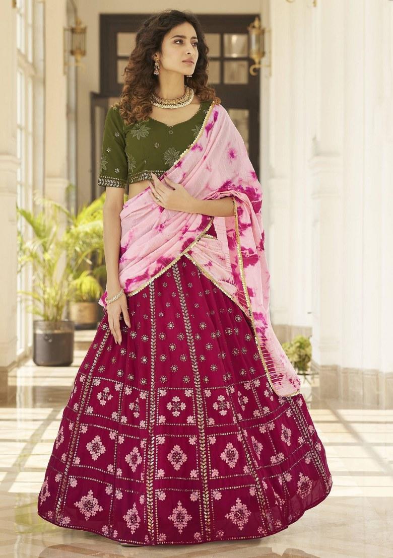 Pink Embroidered Georgette Lehenga Set With Dupatta
