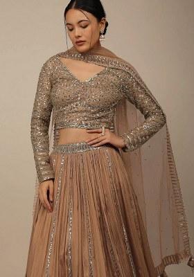 Beige Embroidered Georgette Lehenga Set With Dupatta