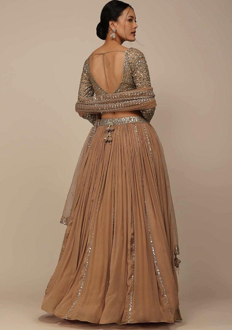 Beige Embroidered Georgette Lehenga Set With Dupatta