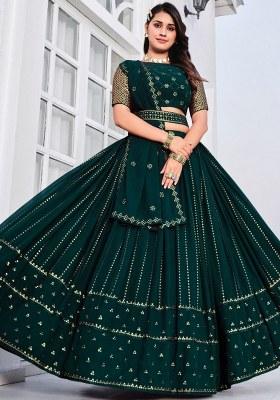 Green Embroidered Georgette Lehenga Set With Dupatta