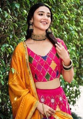 Pink Embroidered Silk Lehenga Set With Dupatta