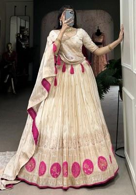 Off White Embroidered Silk Lehenga Set With Dupatta