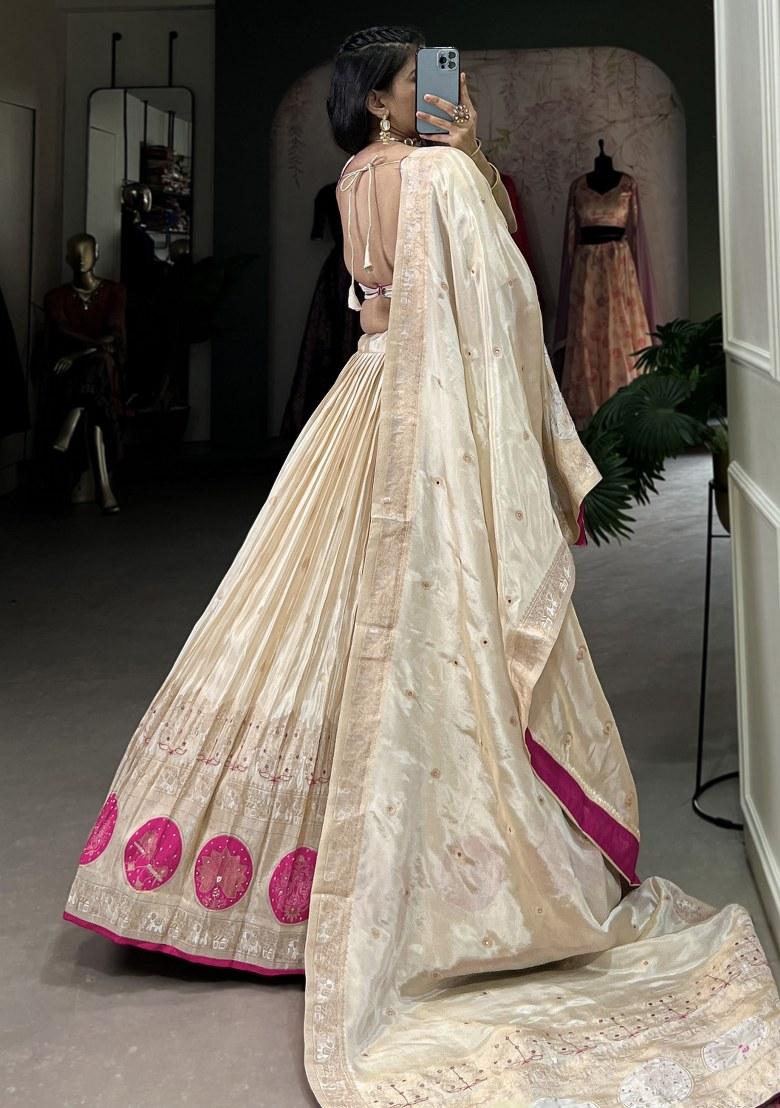 Off White Embroidered Silk Lehenga Set With Dupatta