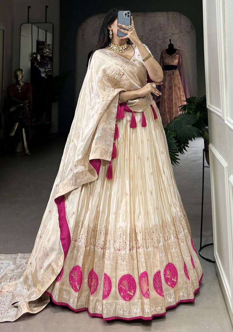 Off White Embroidered Silk Lehenga Set With Dupatta