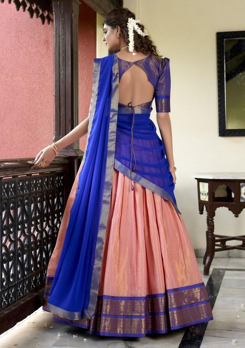 Peach Embroidered Silk Lehenga Set With Dupatta