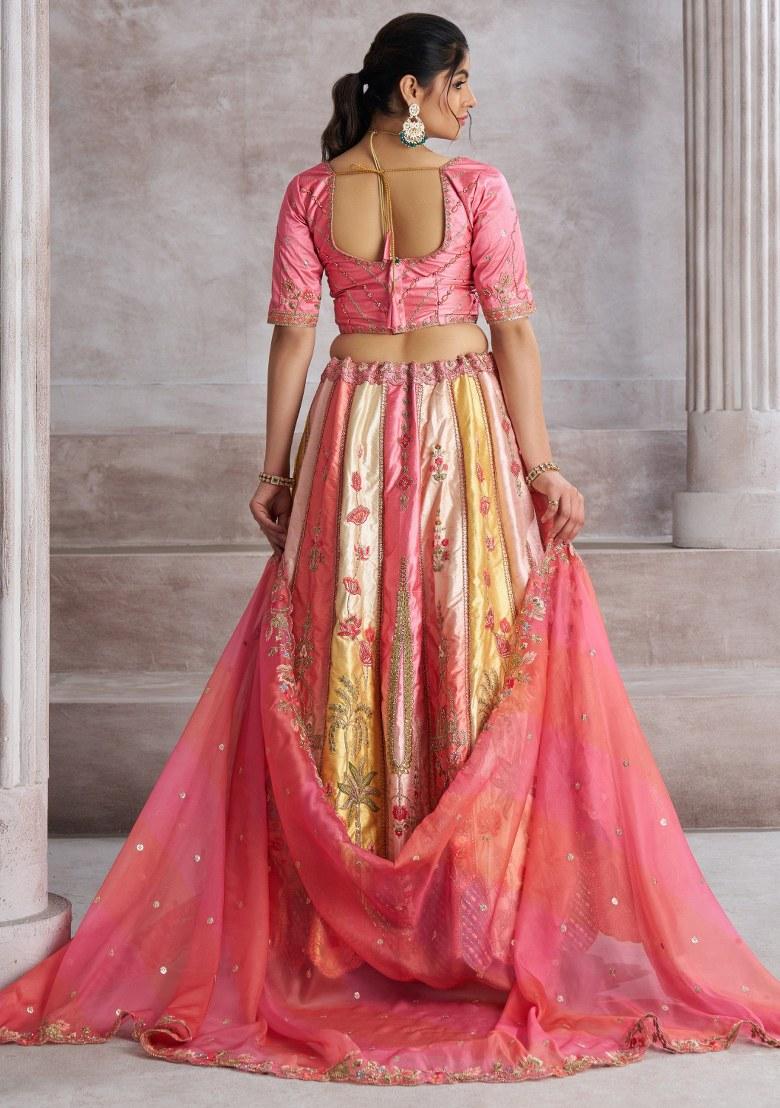 Pink Embroidered Silk Lehenga Set With Dupatta