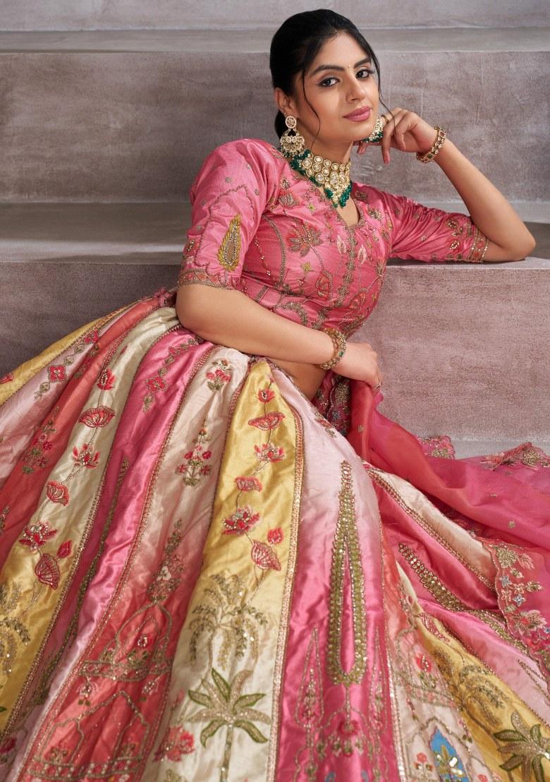 Pink Embroidered Silk Lehenga Set With Dupatta