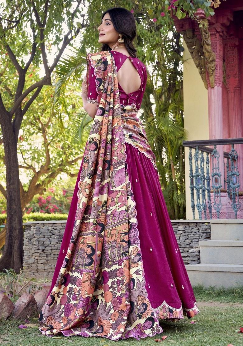 Pink Printed Silk Lehenga Set With Dupatta