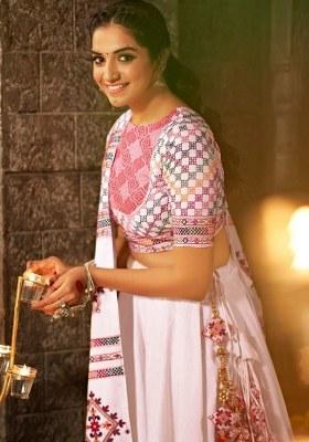 White Embroidered Cotton Lehenga Set With Dupatta
