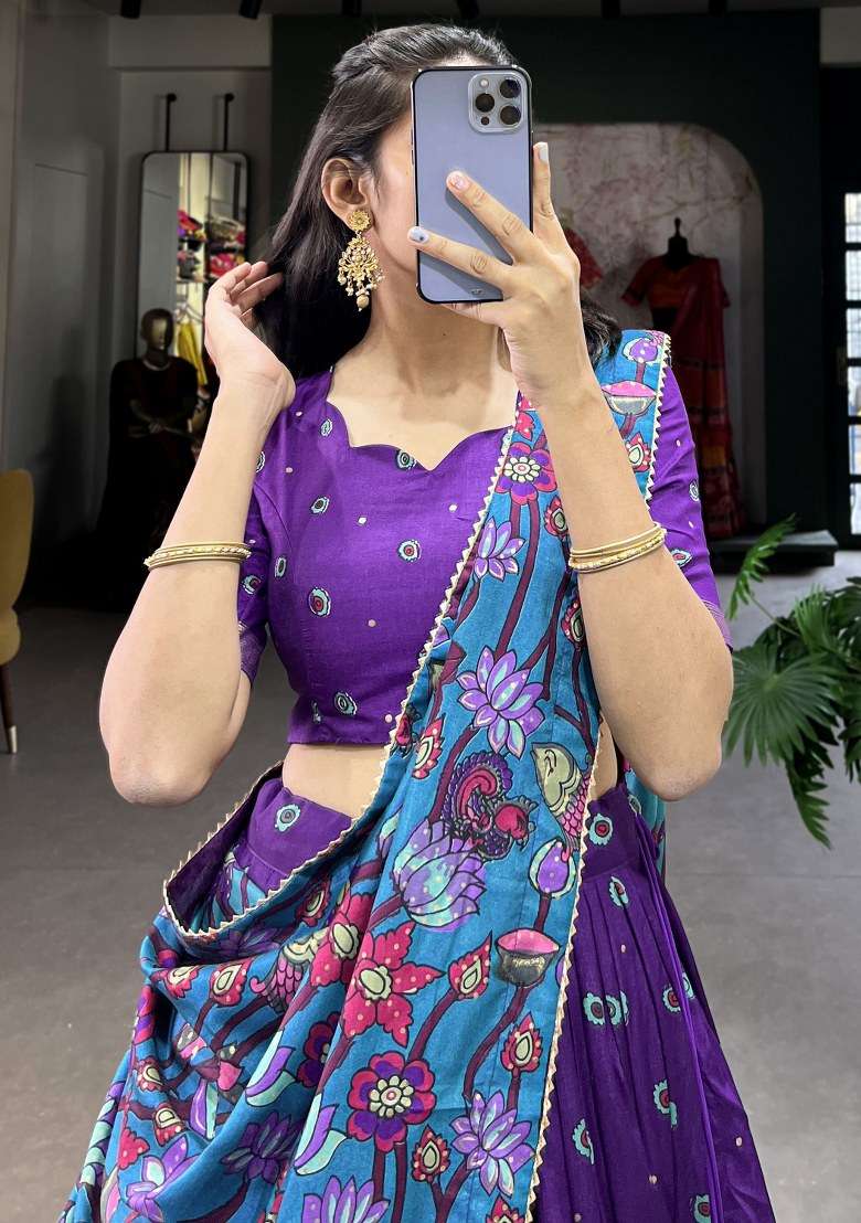 Purple With Dupatta Silk Blend Lehenga Set with Printed for Diwali | Wedding & Festive Wear - Indya