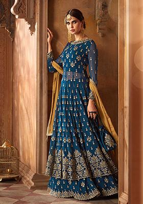 Blue Digital Print Georgette Lehenga Set