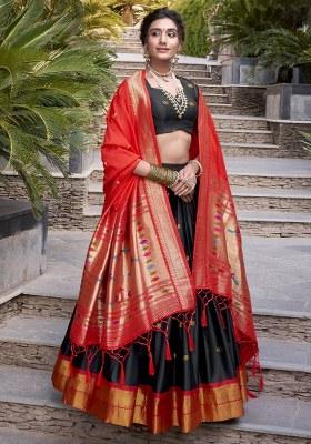 Black Embroidered Jacquard Lehenga Set With Dupatta