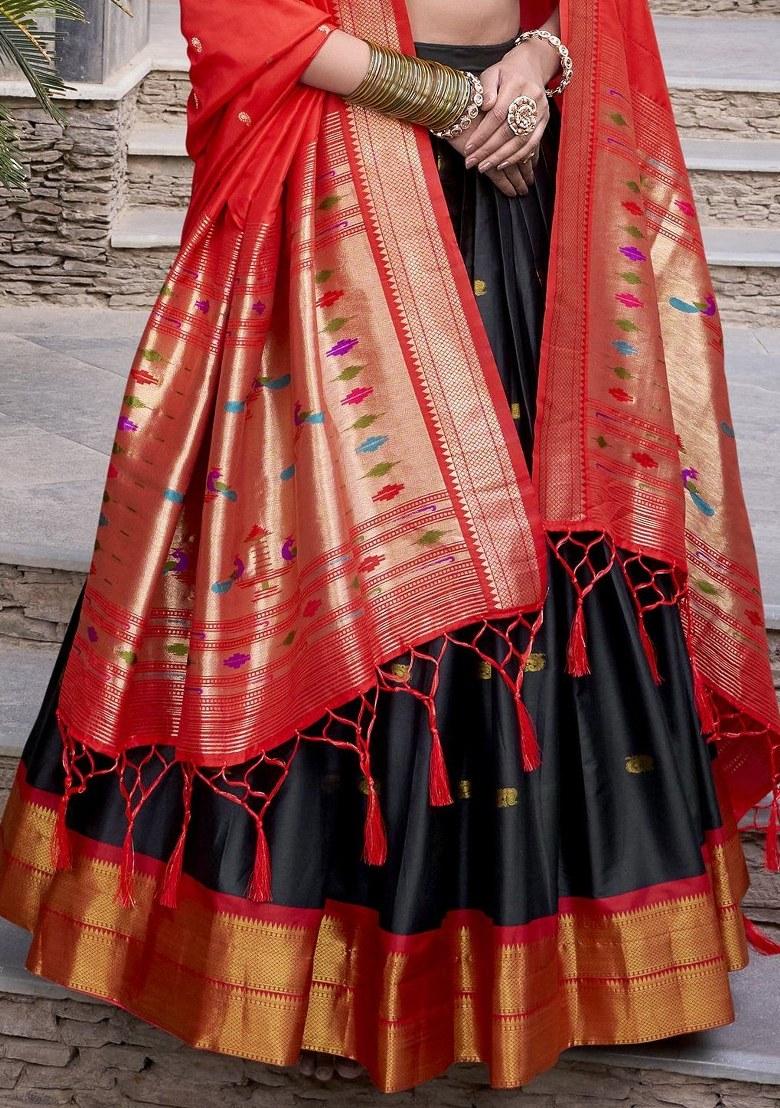 Black Embroidered Jacquard Lehenga Set With Dupatta