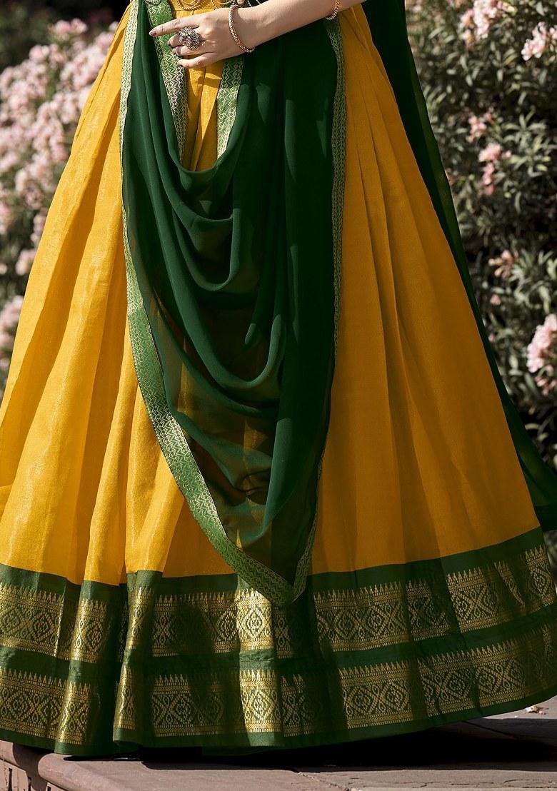 Yellow Embroidered Silk Lehenga Set With Dupatta
