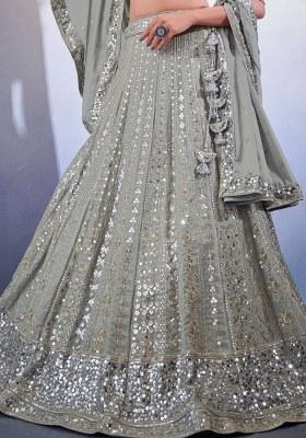 Grey Embroidered Georgette Lehenga Set With Dupatta