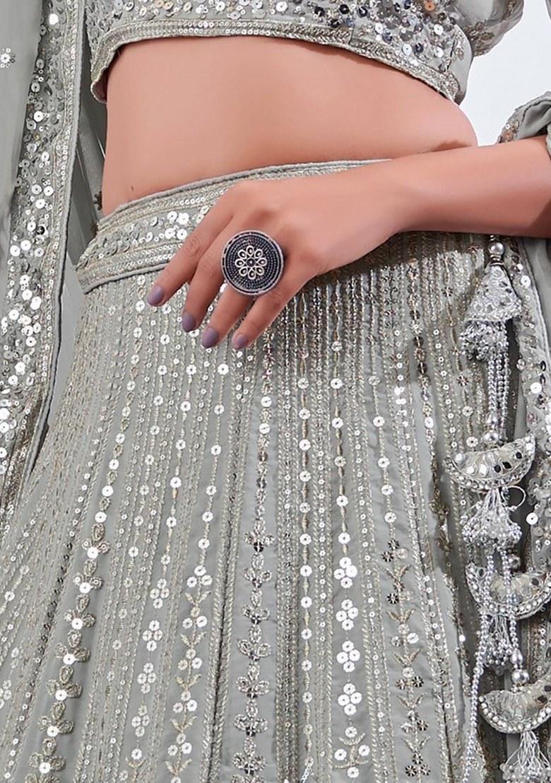 Grey Embroidered Georgette Lehenga Set With Dupatta