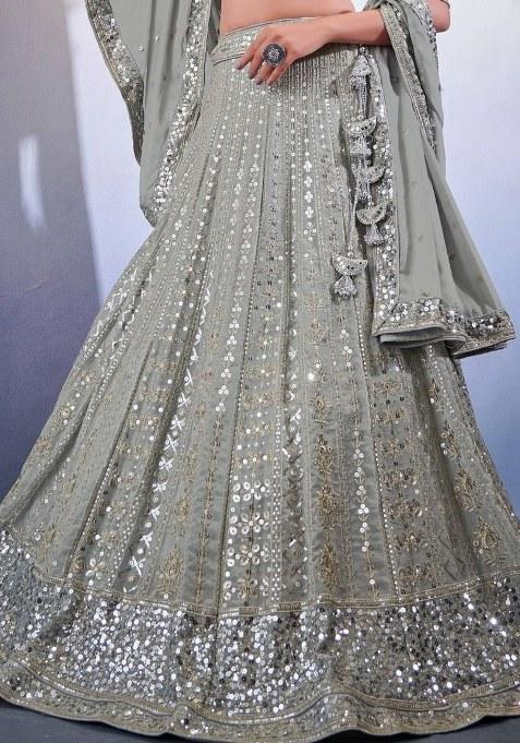 Grey Embroidered Georgette Lehenga Set With Dupatta