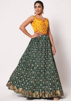 Green Embroidered Silk Lehenga Set With Dupatta