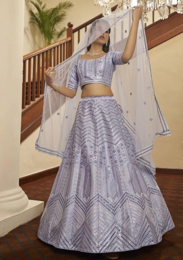 Lavender Embroidered Silk Lehenga Set With Dupatta
