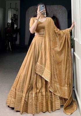 Yellow Embroidered Chanderi Lehenga Set With Dupatta