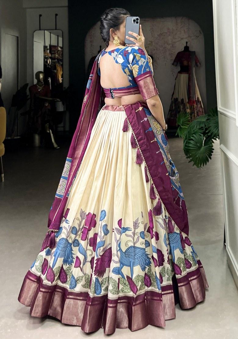 Off White Printed Jacquard Lehenga Set With Dupatta