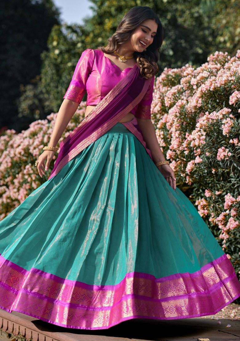 Sky Blue Embroidered Silk Lehenga Set With Dupatta