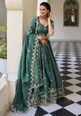 Green Embroidered Organza Lehenga Set With Dupatta