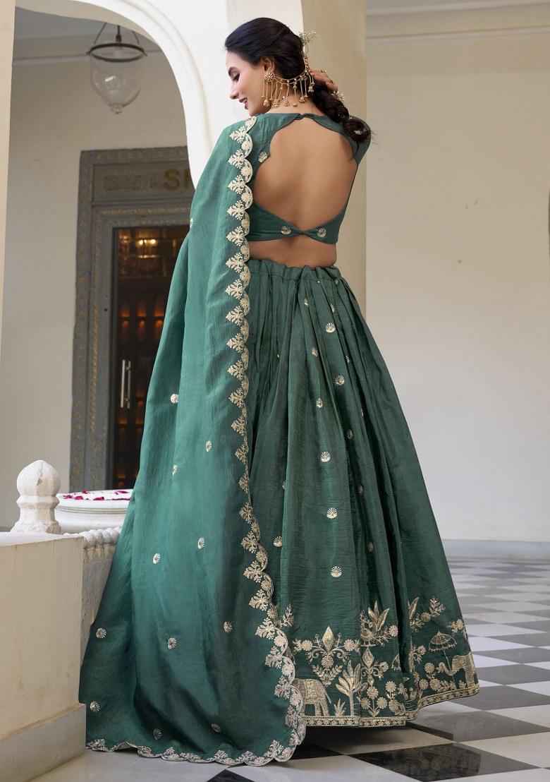 Green Embroidered Organza Lehenga Set With Dupatta