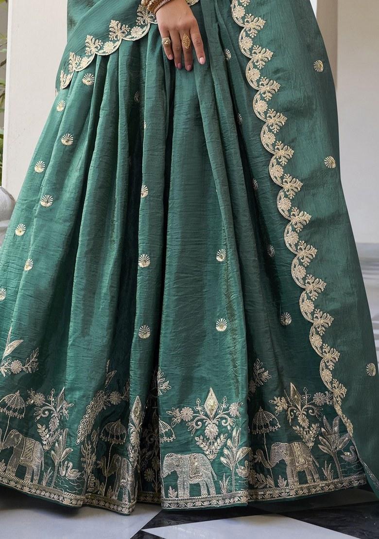 Green Embroidered Organza Lehenga Set With Dupatta